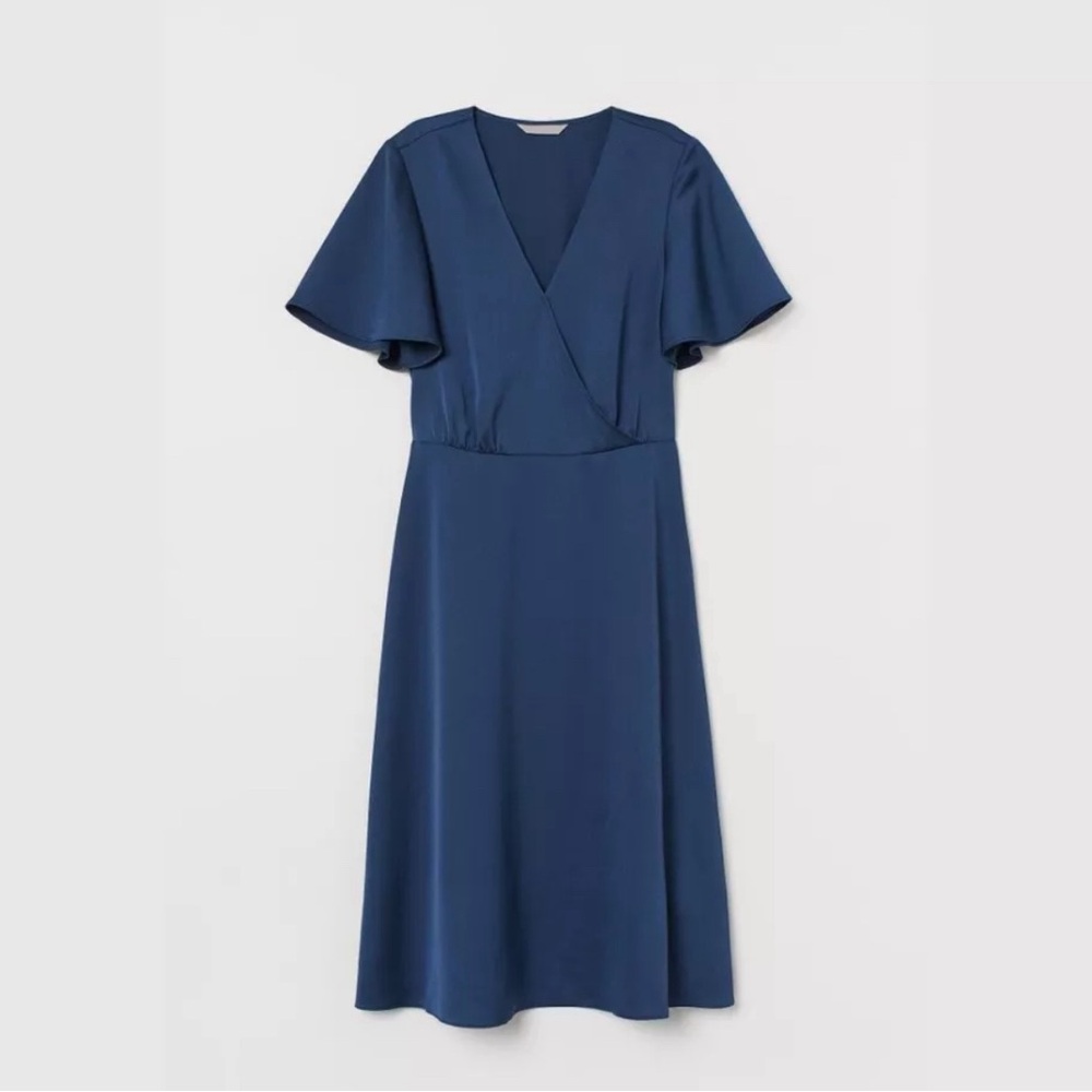 Elegant Navy Blue Wrap Dress